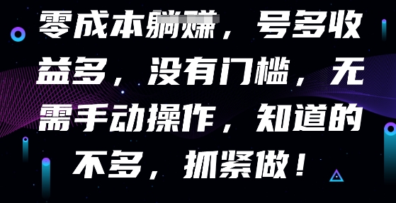 零成本全自动,号多收益多,没有门槛,无需手动-源创文化:轻创终点站