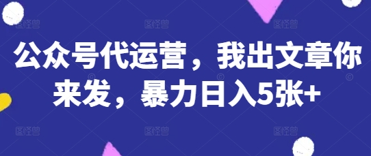 公众号代运营,我出文章你来发,暴力日入5张+【揭秘】-源创文化:轻创终点站