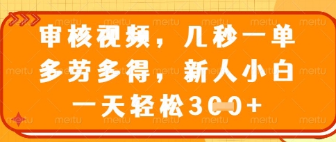 最新审核视频，几秒一单，多劳多得，新人小白一天轻松3张【揭秘】-源创文化:轻创终点站