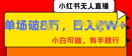 小红书无人直播,纯小白可做,有手就行,单场直播销售额破8w-源创文化:轻创终点站